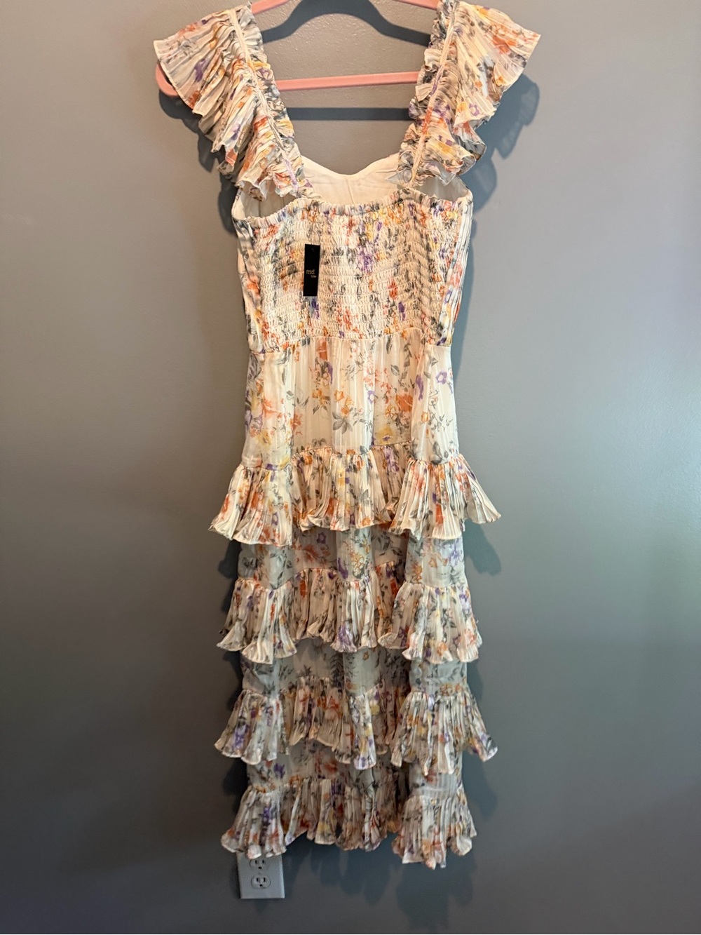 Floral Ruffle Midi Dress in Cream - Picture 2 of 4